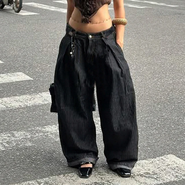 SUCHCUTE Women Striped Relaxed Fit Jeans Retro Low Rise Wide Leg Denim Pants Grunge Loose Trousers 2026 Spring Y2K Clothes 2026 5