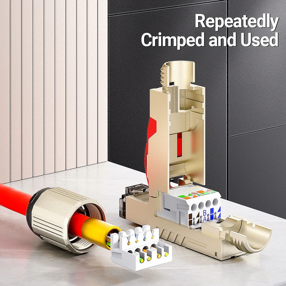 Ampcom Liga de Zinco Campo Terminação Plug Conector Rj45 Ferramenta Cat8 Stp Plugs Modulares Blindados Cat7 Cat6a 40gbps 2000mhz - Imagem 2
