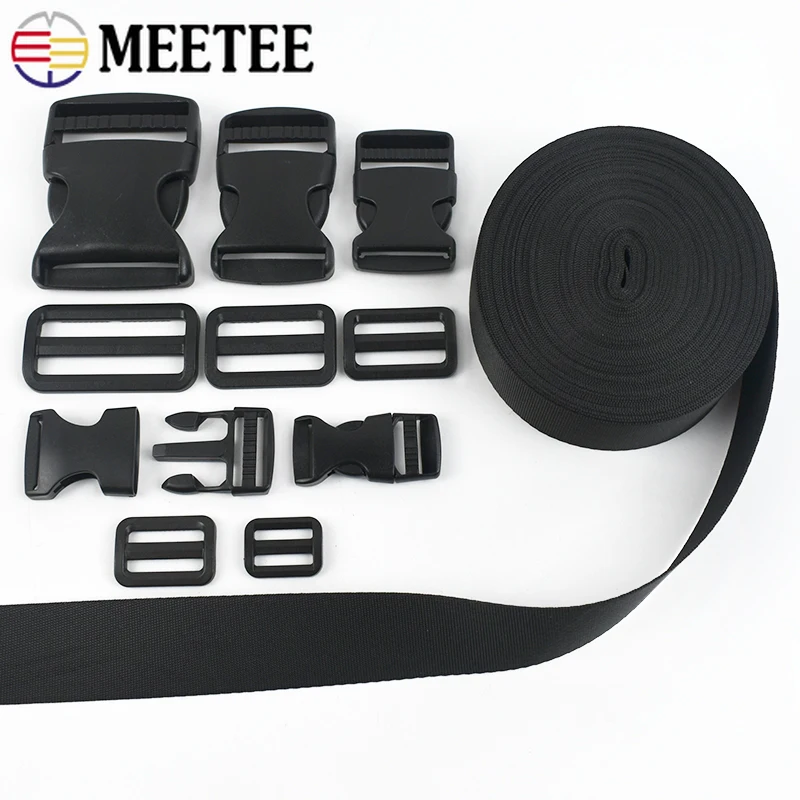 1-5 세트 20-50mm 나일론 웨빙 스트랩 블랙 릴리스 버클 가방 스트랩 애완 동물 목걸이 트라이 글라이드 클립 조정 걸쇠 DIY 가방 액세서리