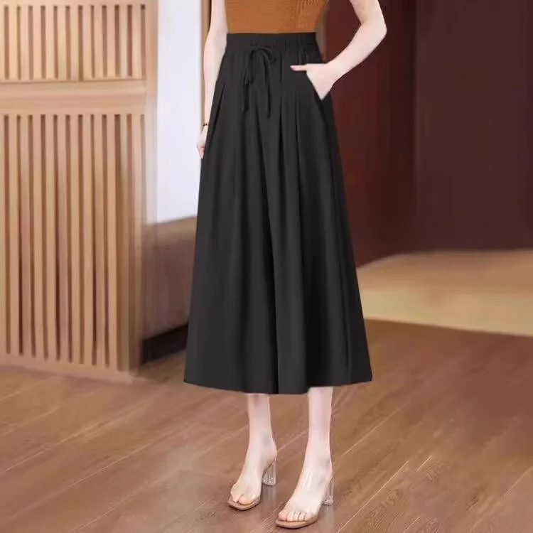 Black cropped culottes [drawstring with pockets]