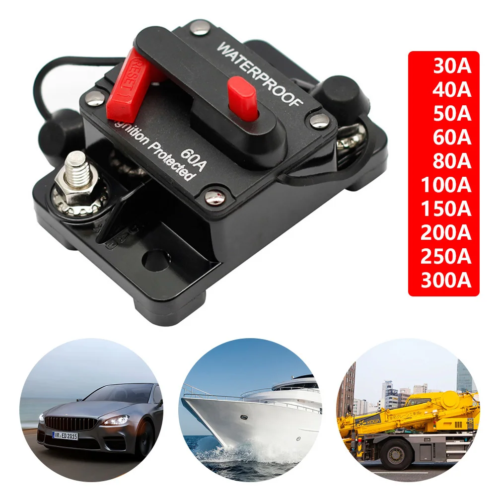 

Автоматический выключатель предохранителя бренда 30A 40A 50A 60A 70A 80A 100A 120A 150A 200A 250A 300A 12-48 В постоянного тока для автомобиля лодки автомобиля водонепроницаемый