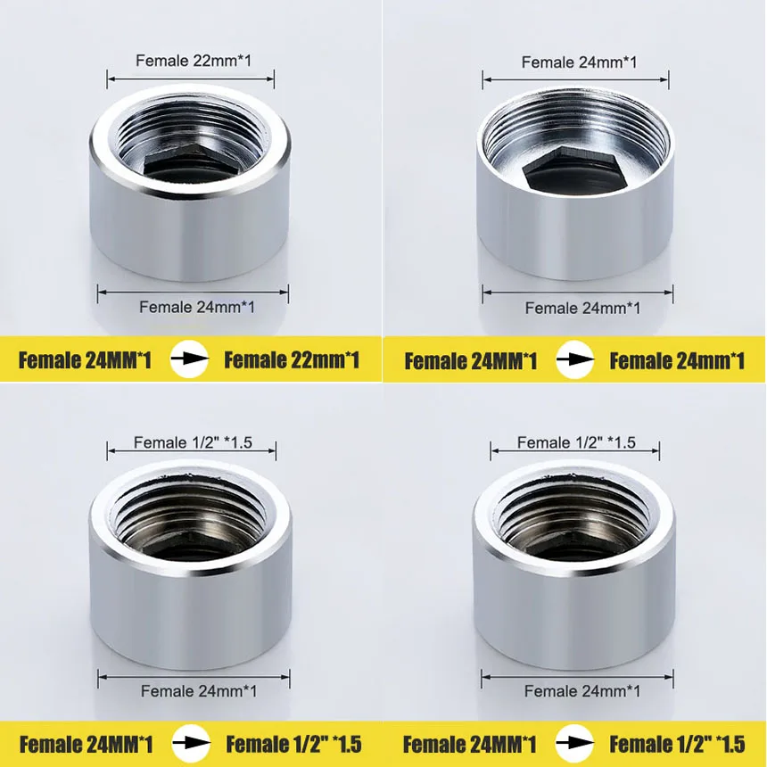 Description Picture 3 of itemF24 Transfer To 16 18 19 20 22 24 1/2'' Female x Female Screw Faucet Adapter Kitchen Bathroom Aerator Brass Joint Tape Connector