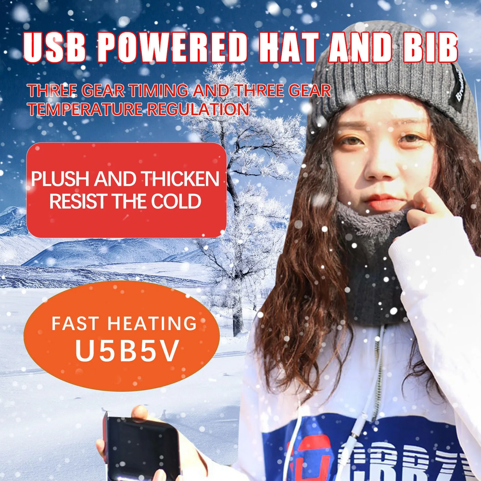 

2-PiecesThicker Winter Heating Hat Scarf Set Warm Knit Hat Thick Knit Graphic Baseball Caps for Men