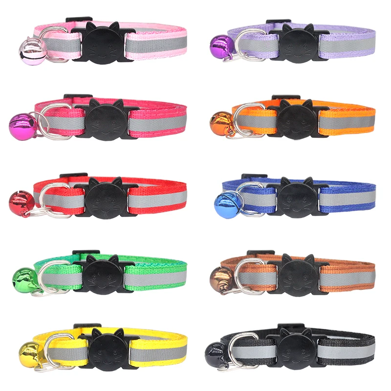 Custom Reflective Cat Collar Personalized ID Adjustable Safety Buckle with Bell Free Engraving Nylon Puppy Kittens Necklace 5