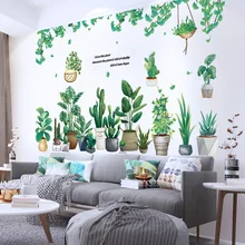 

Green Potted Plant Wall Stickers DIY Potted Culture Mural Decals for Living Room Kids Bedroom Kitchen Nursery Home Decoration
