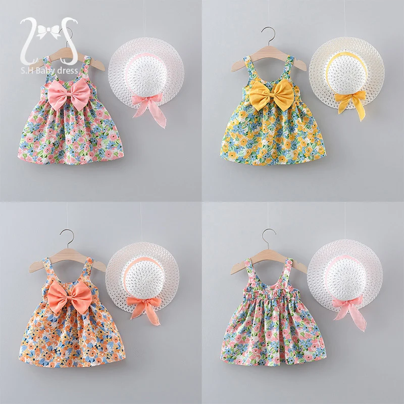 Summer Hot Selling Baby Kids Girls Fly Sleeves Flowers Pattern Dress and Pants Clothing Set