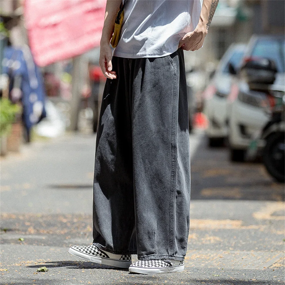 

Korean Fashion Youth Men's Straight Tube Loose Wide Leg Jeans Y2K Style Denim Couple Hip Hop Pants Blue Black Plus Size
