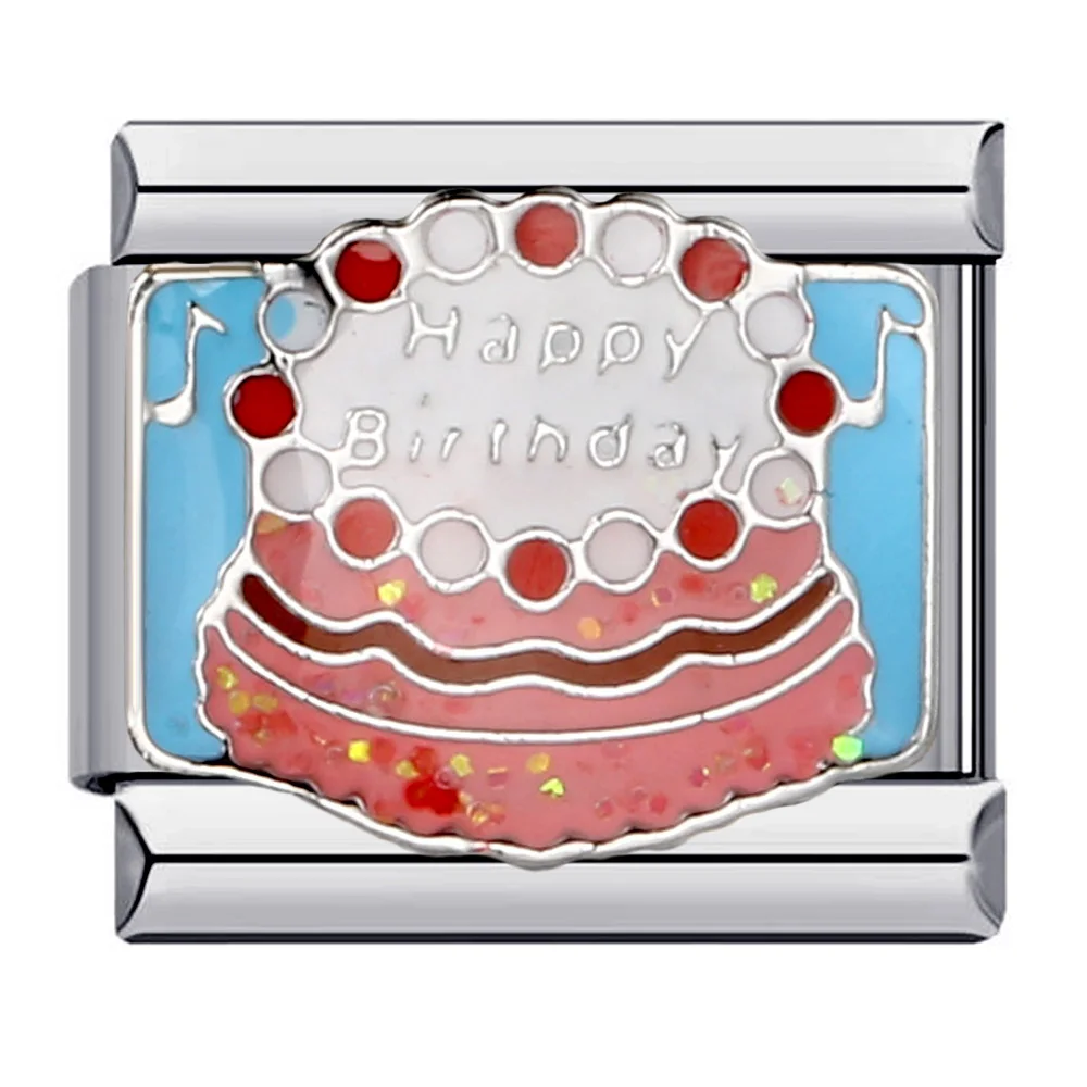 Y2k 귀여운 여자 여자 달콤한 생일 케이크 선물 곰 가방 이탈리아어 매력 링크 맞는 9mm 팔찌 스테인레스 스틸 DIY 쥬얼리