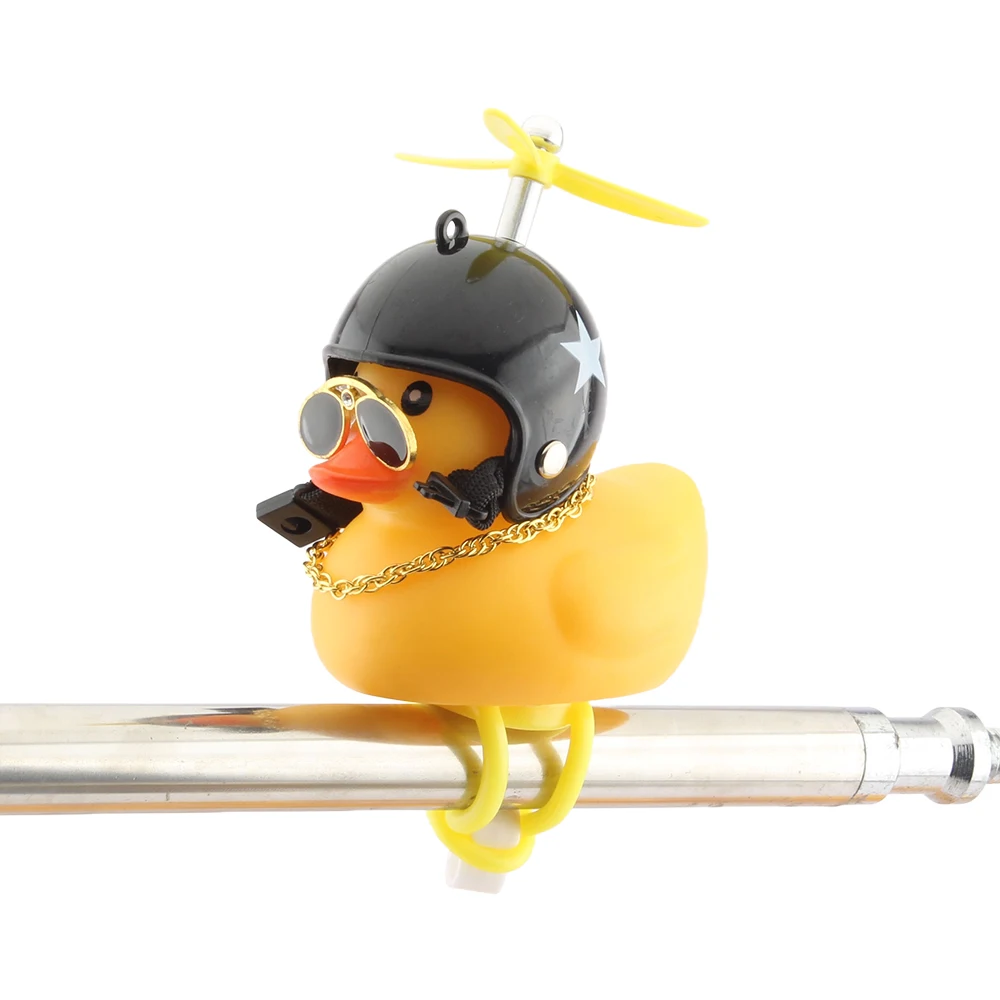 Motorcycle Accessories Cute Duck with Propeller Helmet Broken Wind Rubber Duck Toy Car Bicycle Small Yellow Decor Ornaments