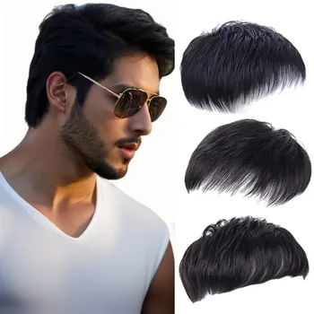Parrucchino Sintetico Corto per Uomo, Aspetto Naturale, con 3 Clip, in Fibra Resistente al Calore, Capelli Lisci