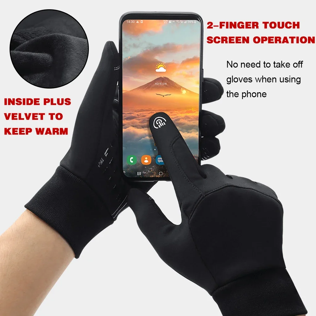 Cycling Gloves Autumn Winter Warm Men's Gloves Outdoor Cycling Sports Waterproof Touch Screen Gloves For Men Women Plush Warm Slip-Proof