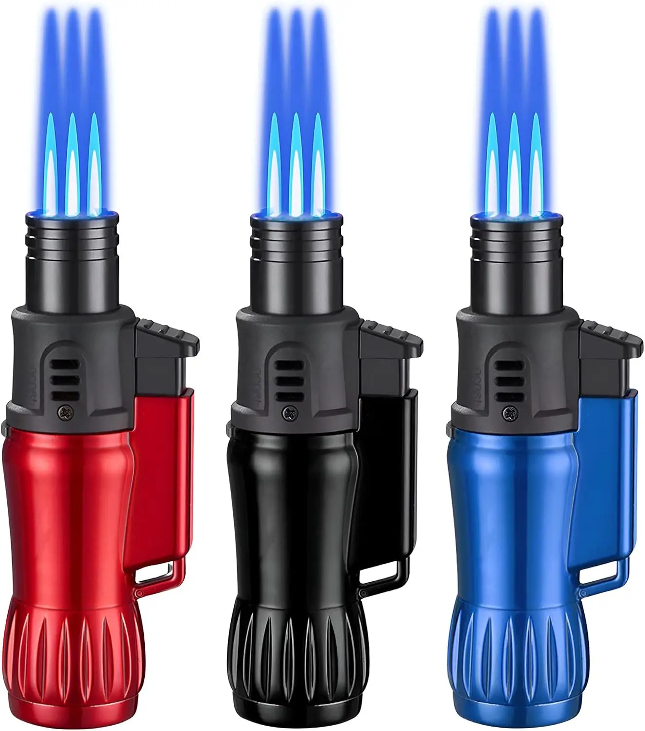 Jet Flame Torch Lighter Windproof Design Refillable Butane Gas Jet Triple Flame For Outdoor Indoor Gifts(Without Butane) 3pcs butane gas lighter cigarette lighter