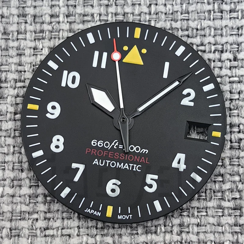 Pilot Style Black Watch Dial and Hand Sets with C3 Green Luminous - 29mm Watch Accessory