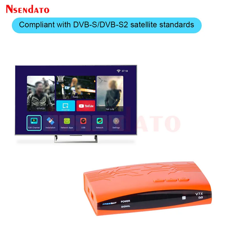 Freesat V7X DVB-S/S2 Satellite TV Receiver 1080P Full HD H.264 MPEG-4 Support USB Wifi Dongle CVBS PowerVu LNB PAL/NTSC Decoder