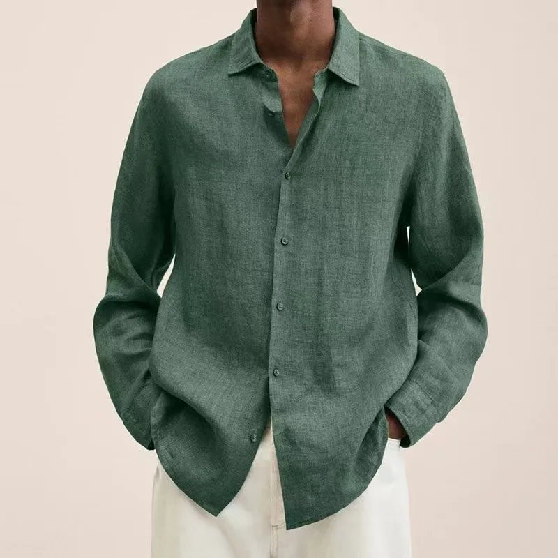 

Spring Men Shirts Loose Linen Solid Long Sleeve Turn-Down Collar Button Retro Autumn Shirt For Male Blouse Sexy Tops M-5XL