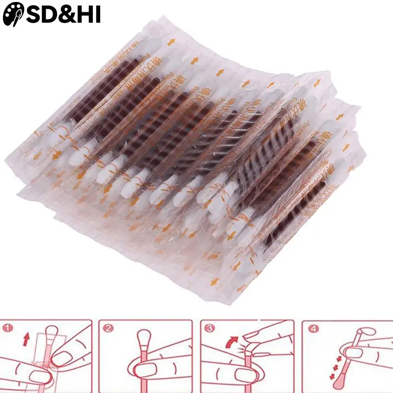 

50pcs/lot Medical Alcohol Disposable Emergency Cotton Stick Iodine Swab Disinfected Swab For Children Adults Baby Cotton Swab