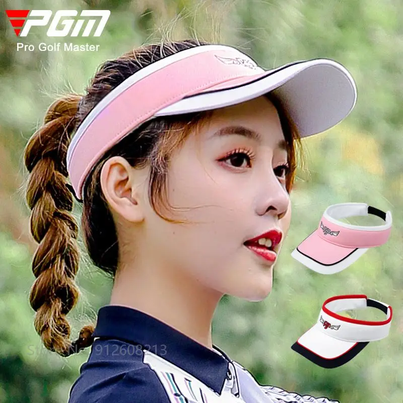 Pgm Women's Sun Protection Golf Hats Female Adjustable Sun Visor Caps Girl Antiuv Empty Top