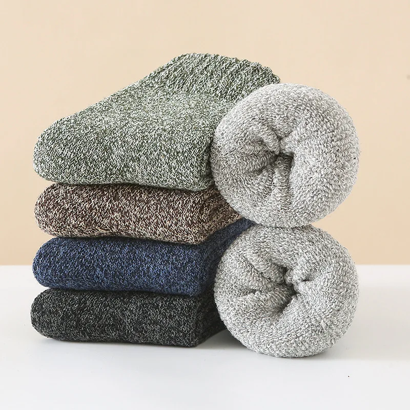 

Winter Plush Thicken Merino Wool Socks Men Thick Warm High Quality Harajuku Retro Snow Casual Antifreeze Sock 5 Pair/set EU38-46