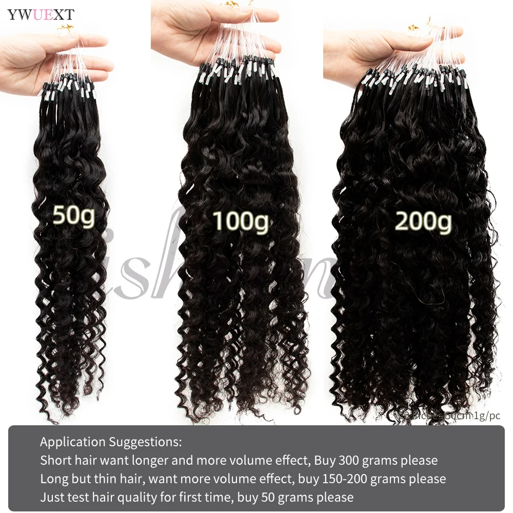 Micro Loop Hair Extensions Water Wave Curly 12-26 inches Natural Black Remy Human Hair 50pcs/pack Micro Link Ring