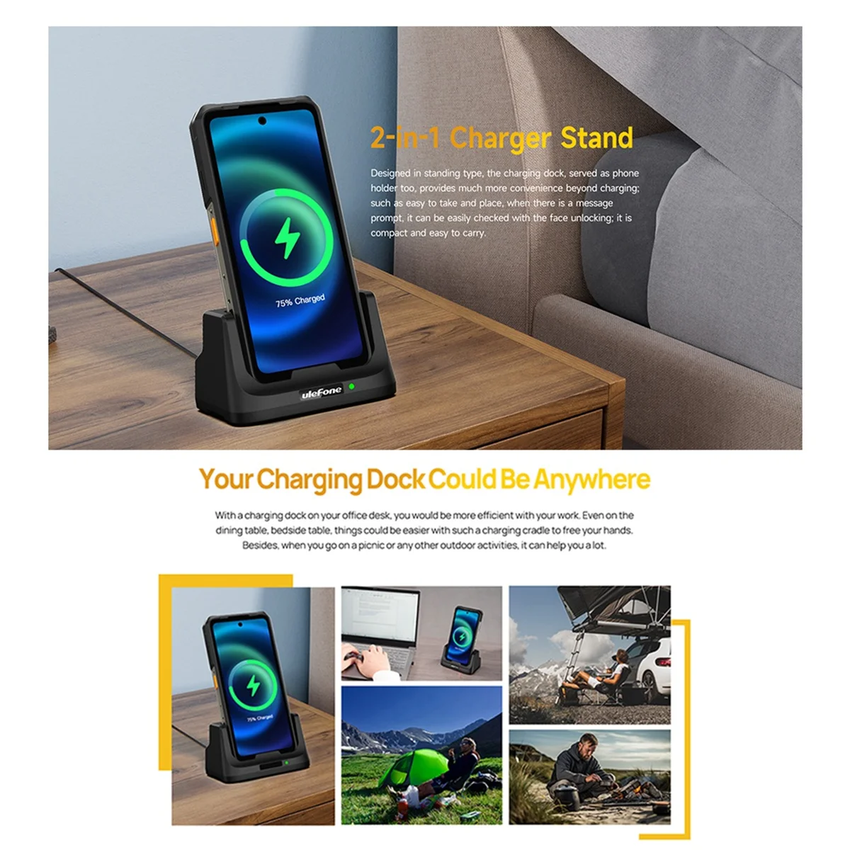 UAS22 33W Desk Charging Dock Fast Charging Station for Armor 26 Ultra