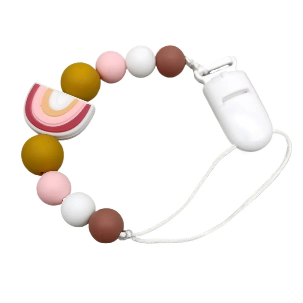 Rainbow Silicone Baby Pacifier Clip, BPA-Free Infant Pacifier Holder Leash, Dummy Chain Teething Toy for Newborns Toddlers