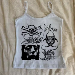 Vintage Y2K 2000s Emo Women's Cropped Summer Top with Suspenders - M (WHITE)