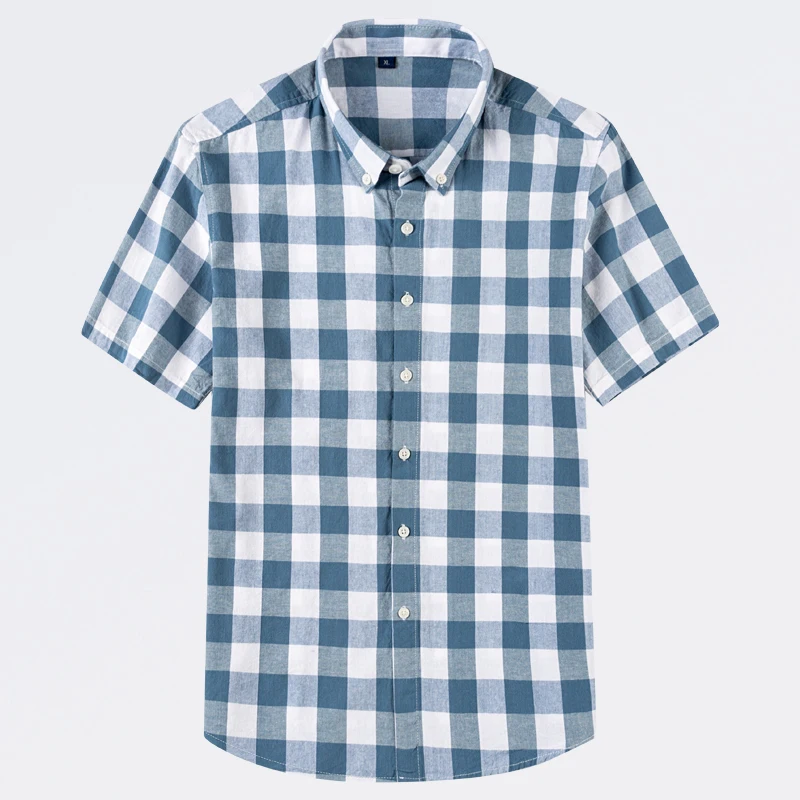 100% Cotton Plaid Shirt Men's Short-sleeved Slim Summer Thin Korean Style half-sleeved shirt No-iron Tees Male Clothing 3