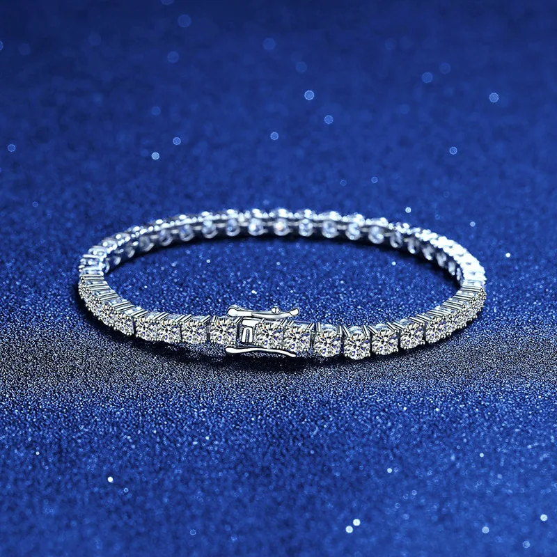 

JADE ANGEL 925 Sterling Silver Platinum Plated Moissanite Bracelet Ladies Luxury Full Row 4mm Moissanite Tennis Bracelet