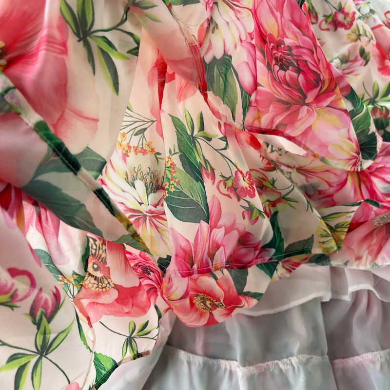 Elegant Party Dress Women Chiffon Printed Floral Long Dresses Ladies Short Sleeve Sexy V-neck Beach Maxi Dress Vestidos