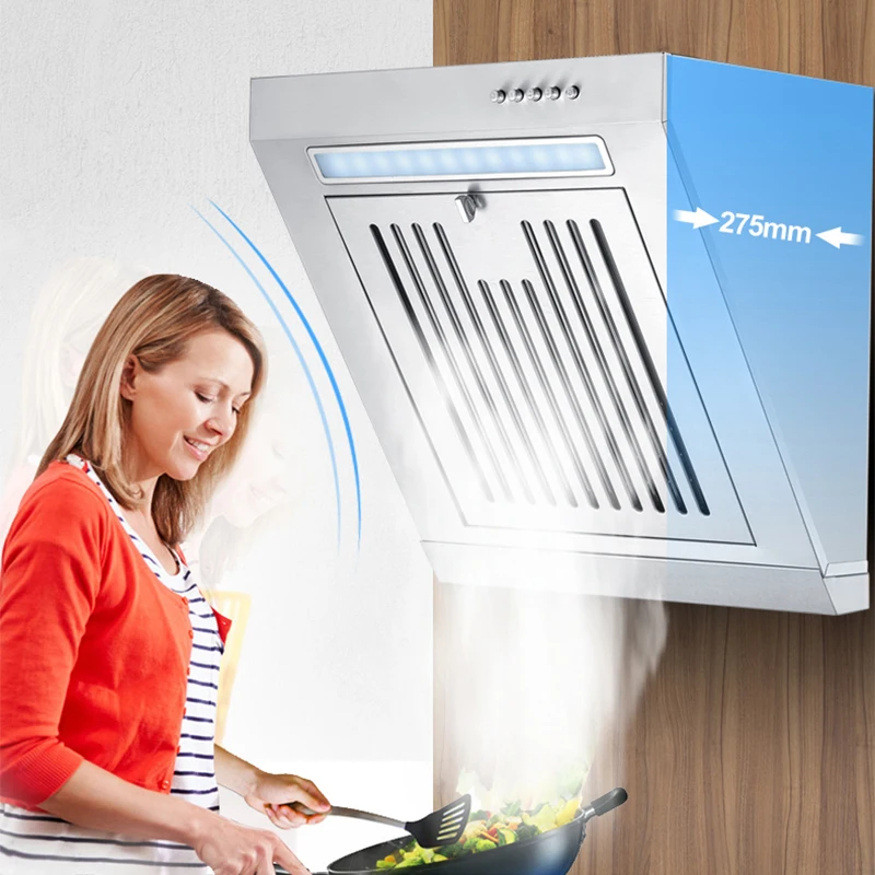 230W Mini Side Suction Range Hood Stainless Steel Panel Hanging Household Ventilator 400mm Kitchen Exhaust Cooker Hoods 220V 6