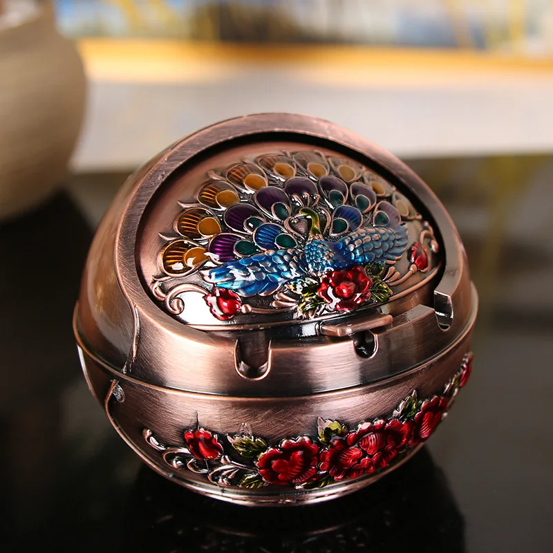 Retro Home Ashtray Creative Personality with Cover metal ashtray cigarettes ashtray Multi-function Office Living Room Anti-flying Ash Decoration Gift