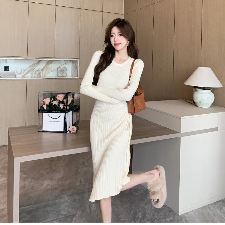 

Solid Women Female Clothing Vintage Sexy Club Fashion Harajuku Exquisite Office Lady Shirring O Neck Streetwear Y2K Casual Dress