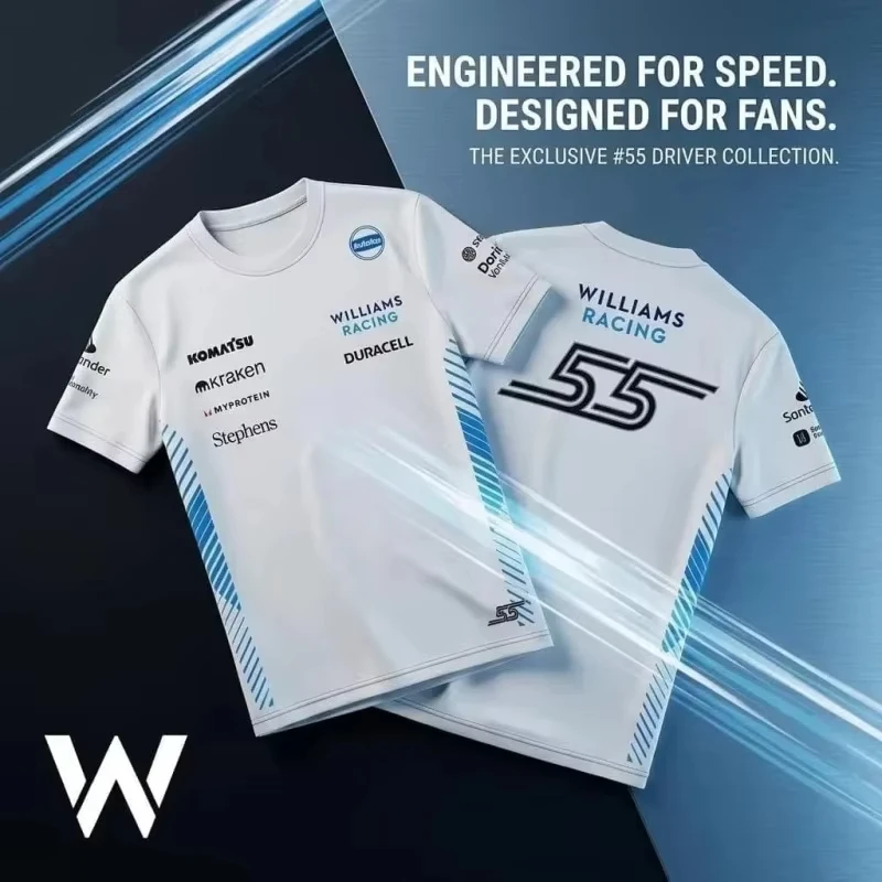 2026 Neues Carlos Sainz 55 Williams Racing Weißes Trikot Herren Sommer Sport Freizeit Atmungsaktives Bequemes Oberteil Familien-Kinder-T-Shirts Y2K
