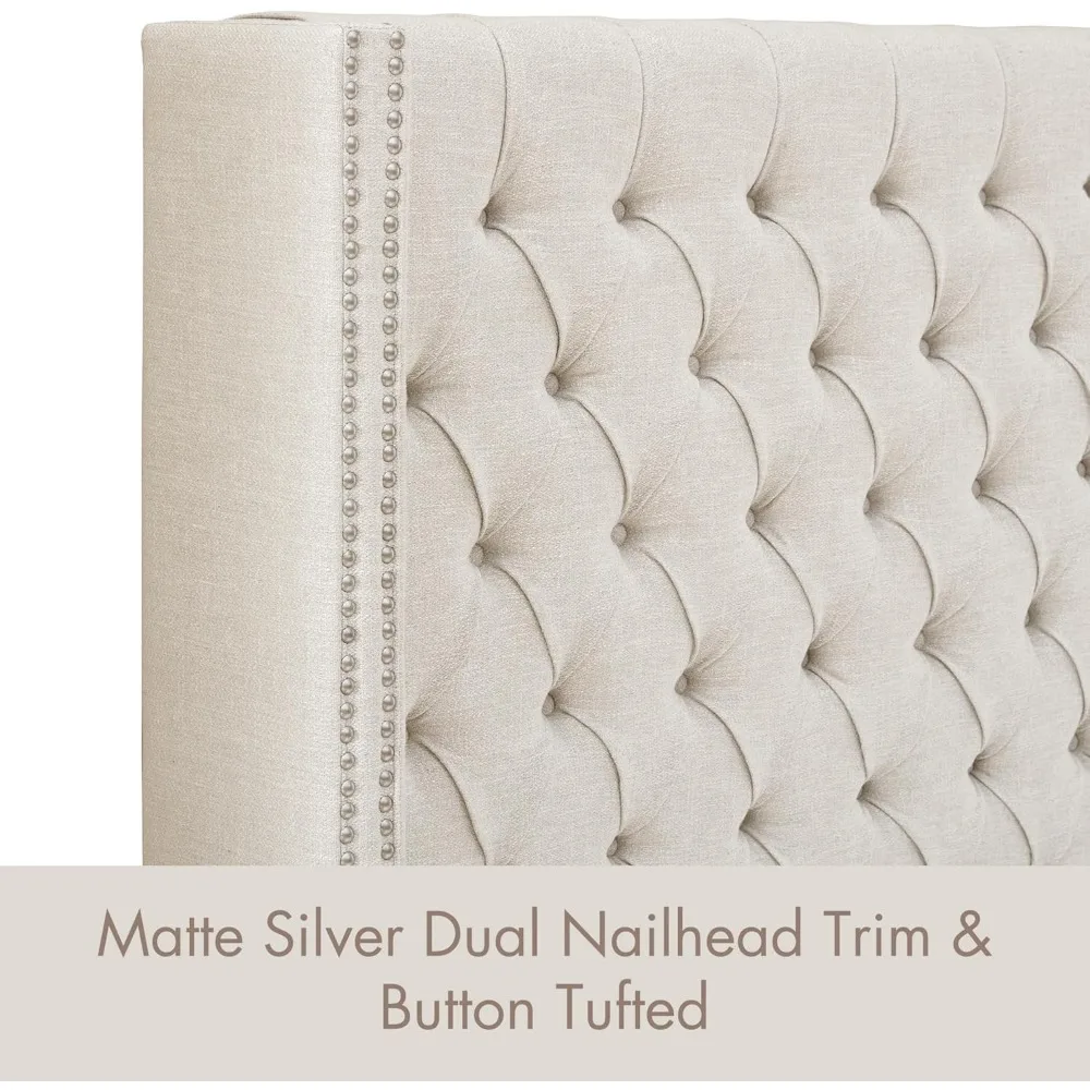 Amelia Upholstered Headboard Nail Head Trim Wingback Button Tufted King, Cream headboards cabecero cama 135 headboard