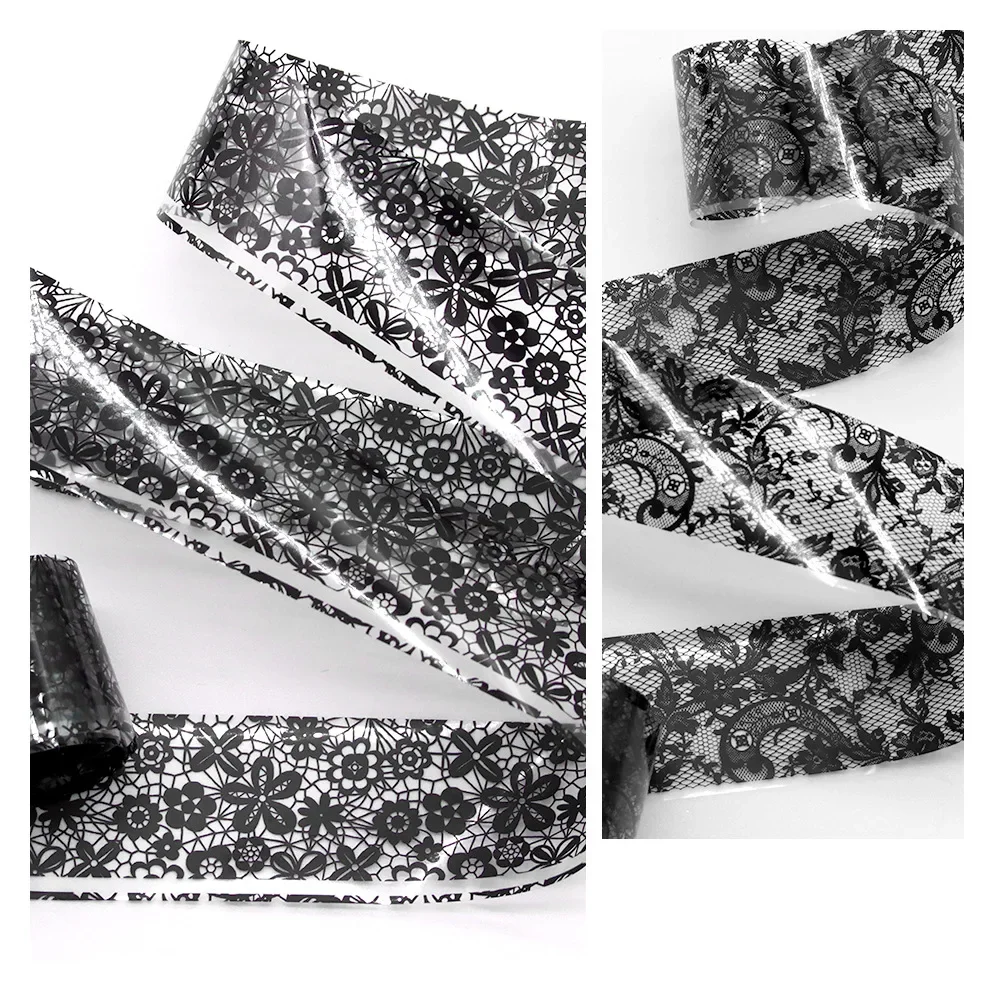 10 Rolls/Box White Black Lace Nail Art Foils Set Nail Transfer Sticker Paper DIY Manicure Styling Nail Decoration Accessories 5
