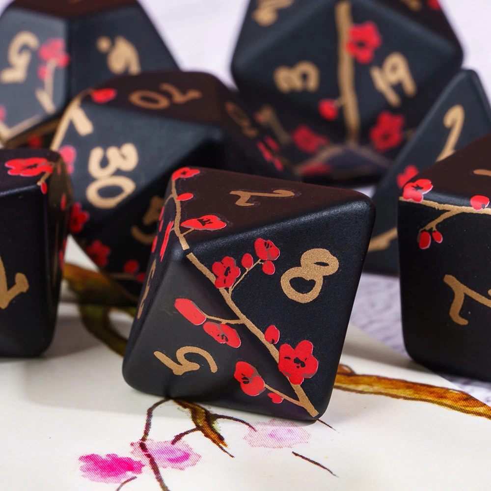 

Cusdie 7Pcs Creative DND Dice Set Handmade Plum Blossom D&D Dice D4-D20 Polyhedral Game Dice for Role Playing Table Games