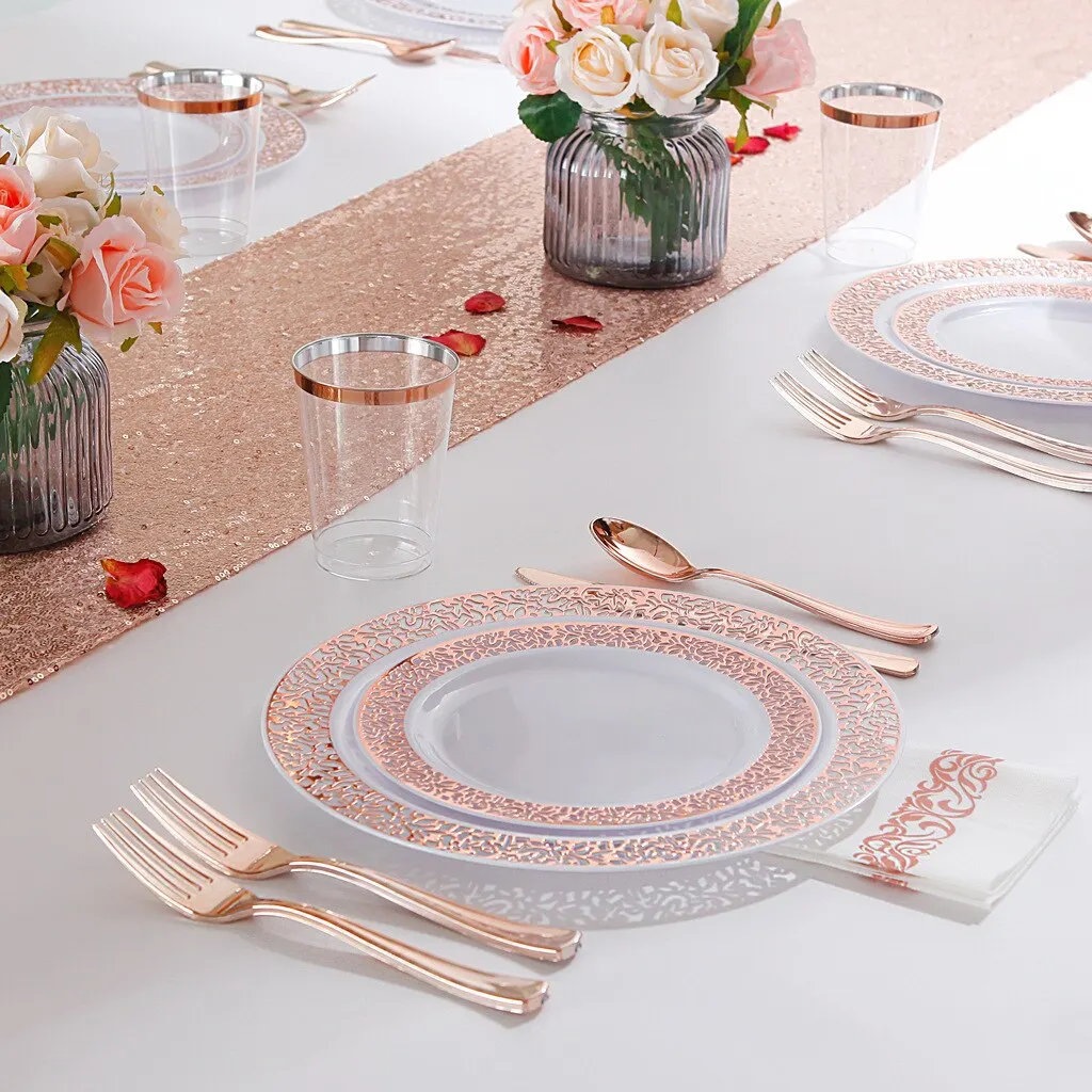 Rose Gold Party Disposable Tableware Set Plastic Plate Cups Paper Birthday Wedding Bachelorette Party Decoration Baby Shower New