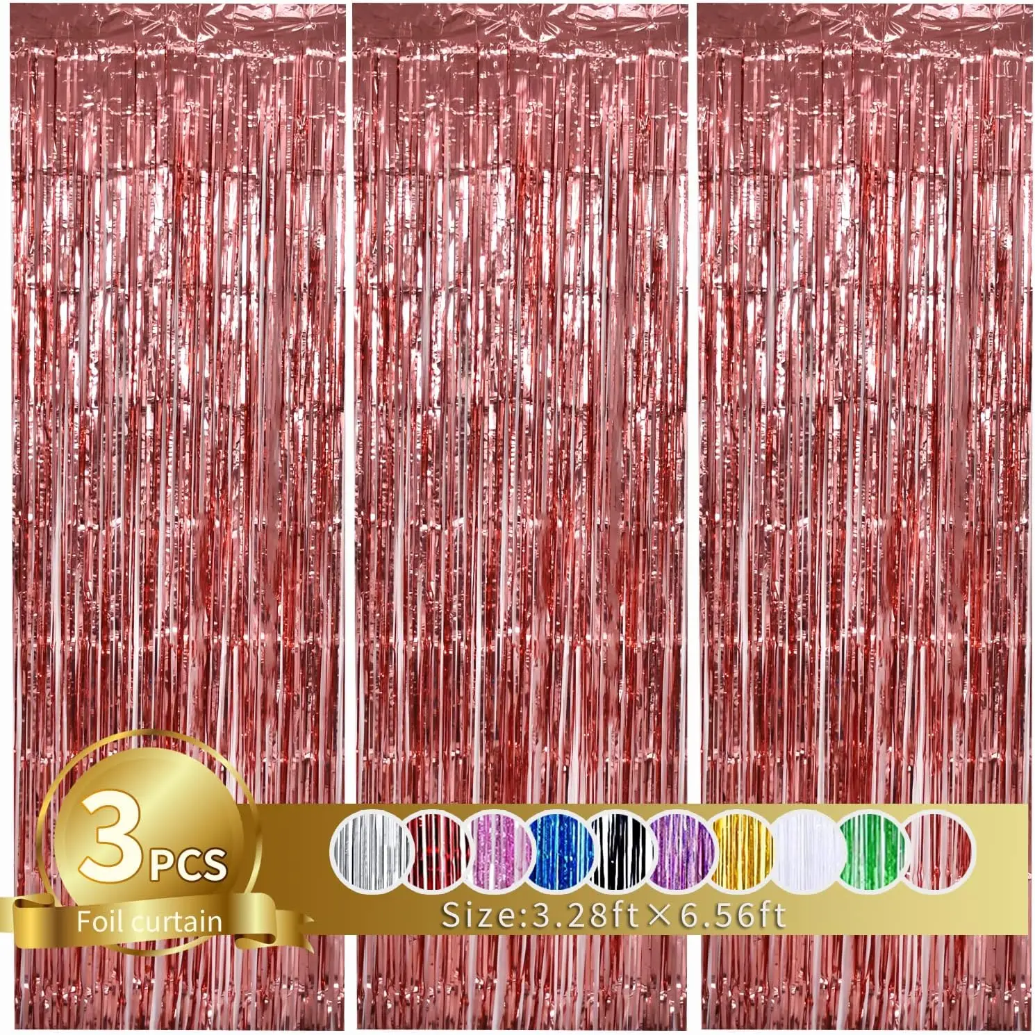Metallic Streamers 3Pcs Aluminum Foil Fringe Curtain 3Pcs, Backdrop Metallic Streamers Gold Foil Fringe Curtains for Birthday,Christmas,Graduation,Bachelorette Party Streamers Decor 7