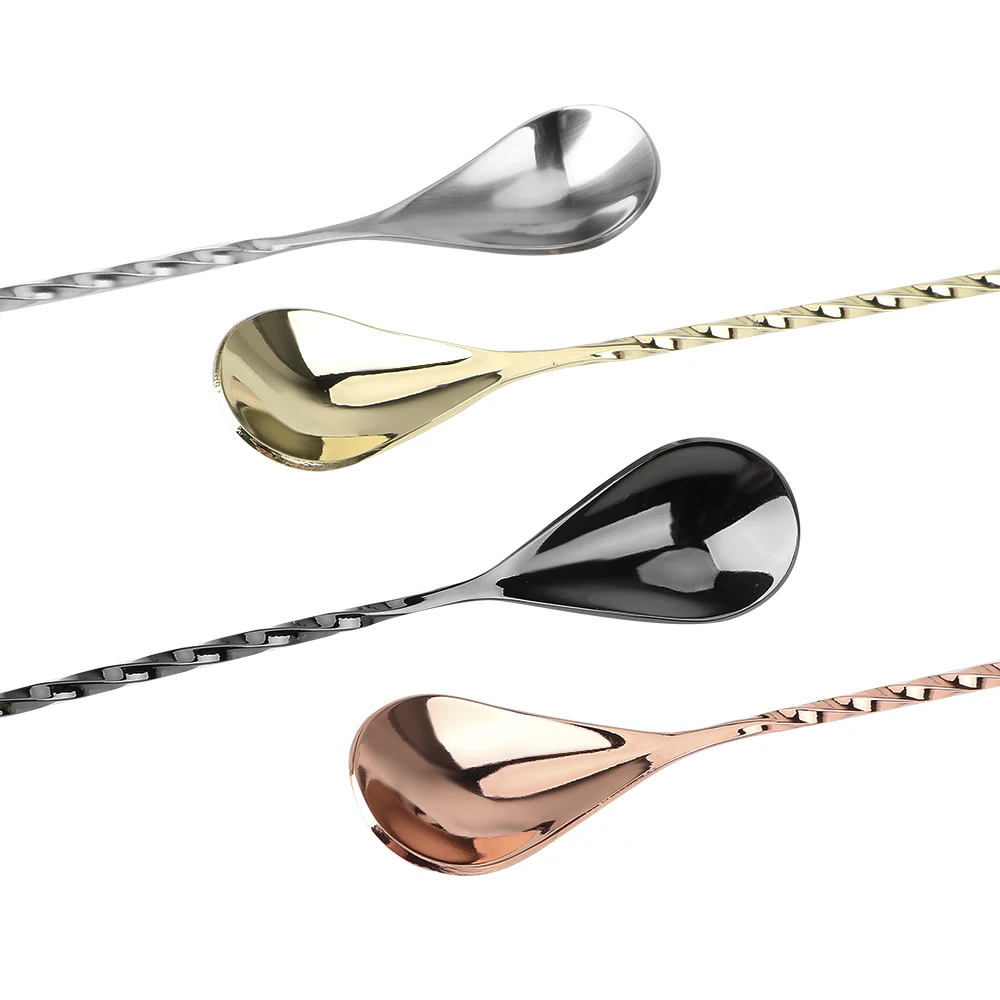 Cucchiaio Da Barista In Acciaio Inox 30 Cm Con Manico A Spirale E Estremità A Goccia - Colore Oro