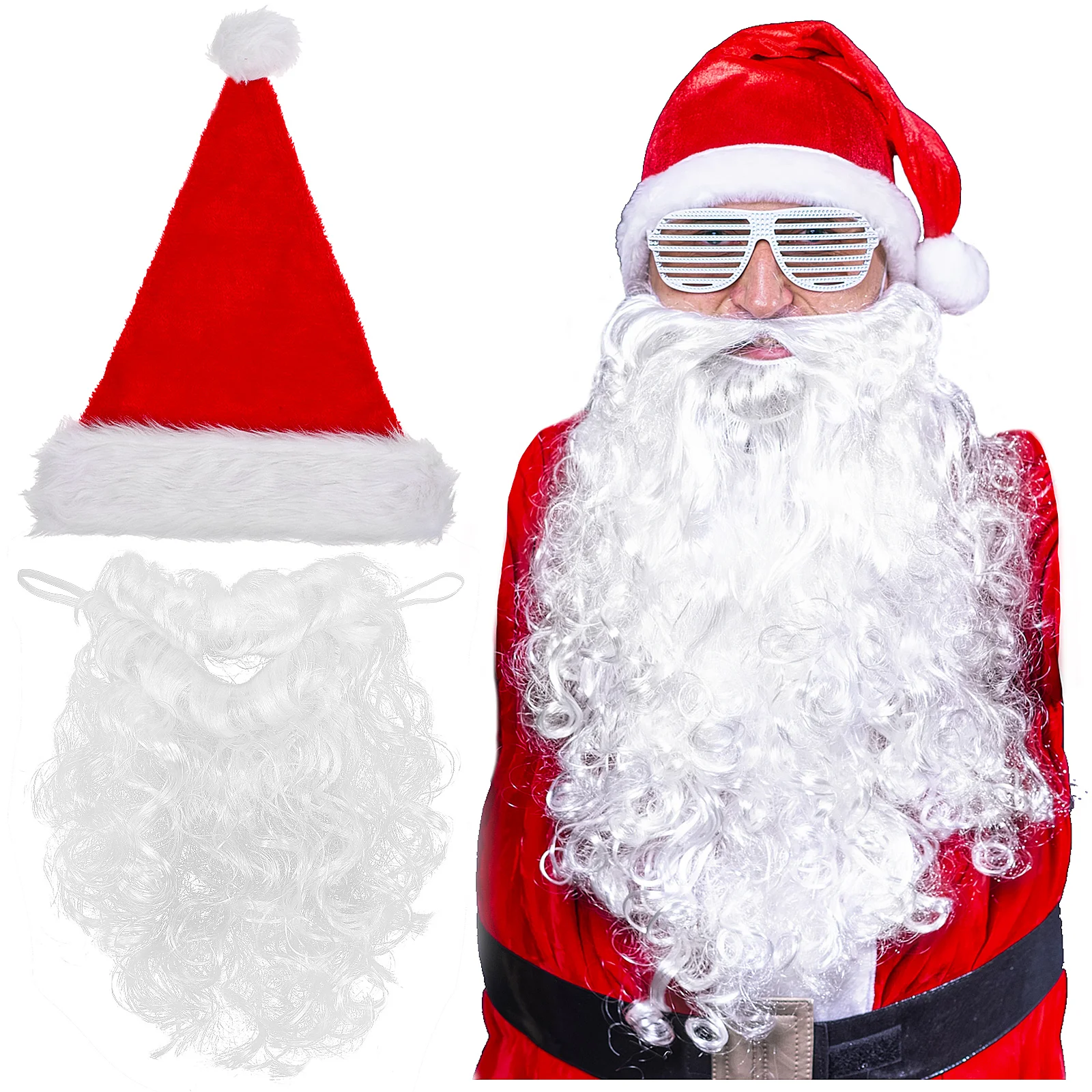 

1 Set Christmas Costume Santa Beard And Hat Realistic Santa Beard Santa Claus Hat