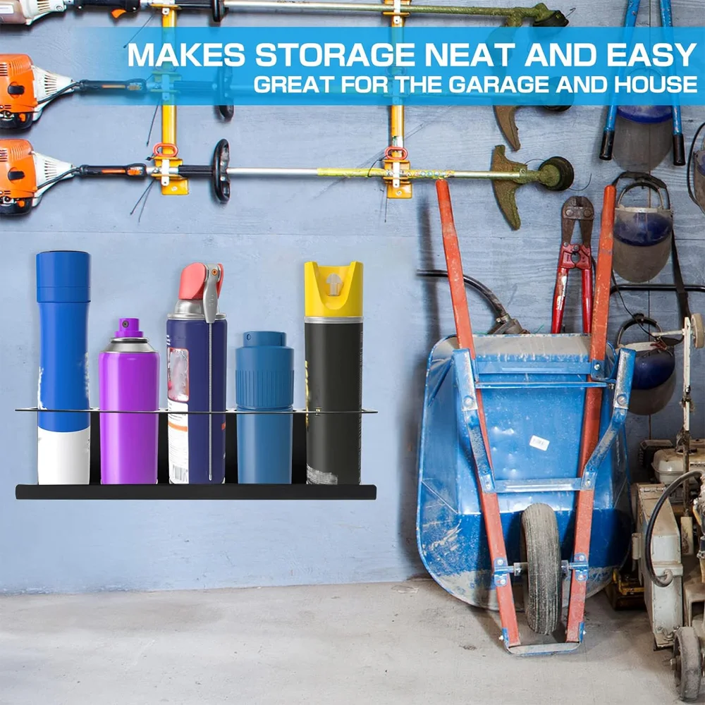 Tool Storage Rack Wall-mounted Bottle Storage 5 Can Holes Shelf Steel Aerosol Spray Can Organizer for Garage Home Storage garage storage shelves
