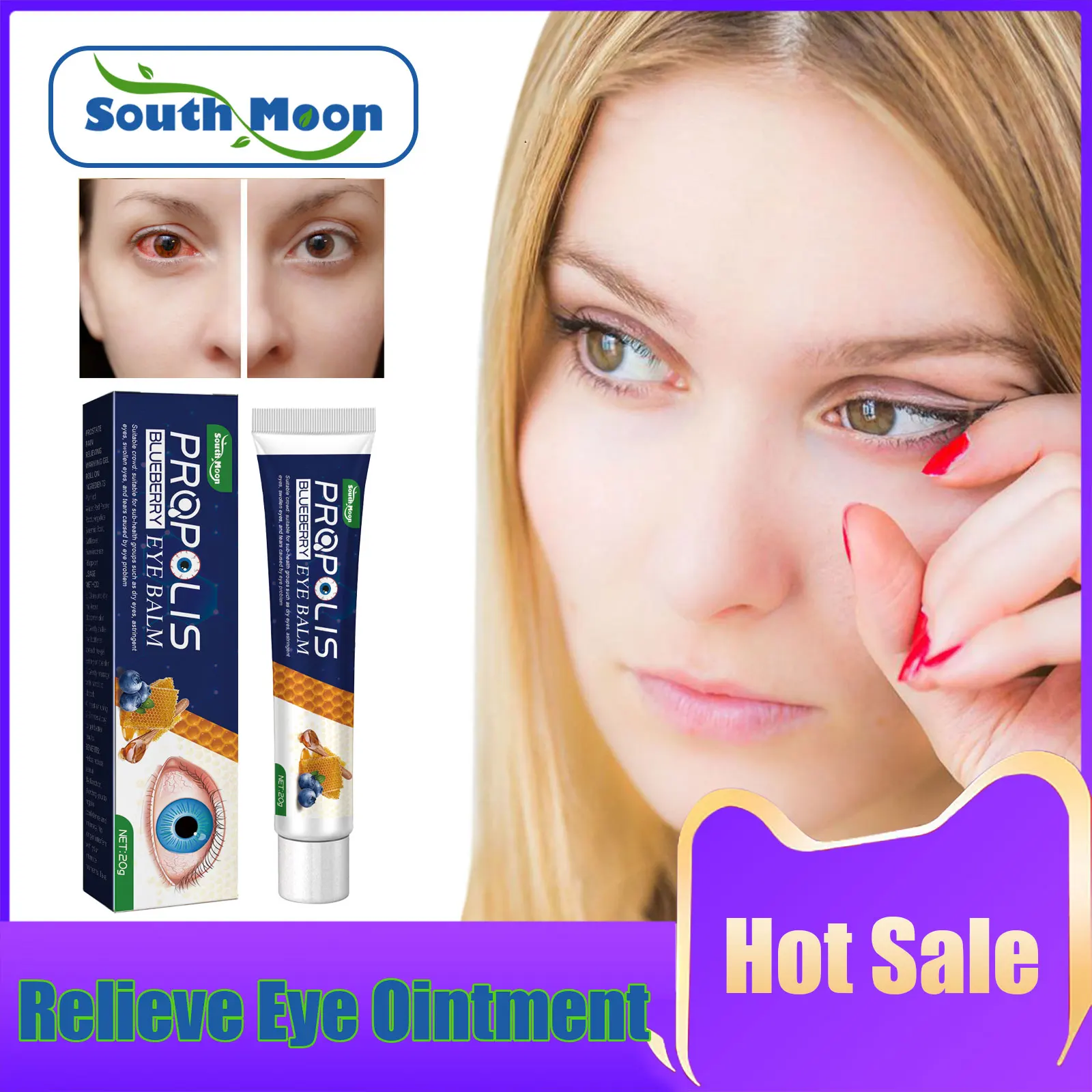 

Propolis Blueberry Eye Cream Moisturizing Relieve Eyes Fatigue Remove Eye Red Blood Streaks Improve Eyesight Vision Care Cream