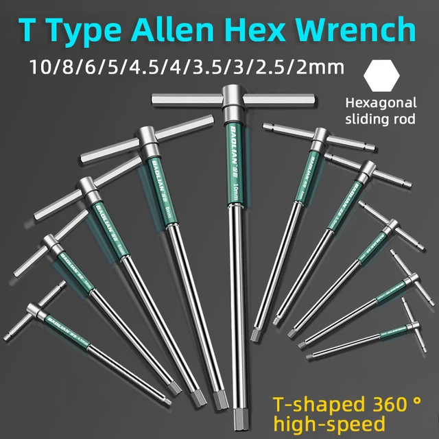 Clé hexagonale Allen de Type T 2.5/3/4/5/6/8/10mm, clé à tige coulissante hexagonale rotative à grande vitesse, clé dynamométrique hexagonale en acier inoxydable 1