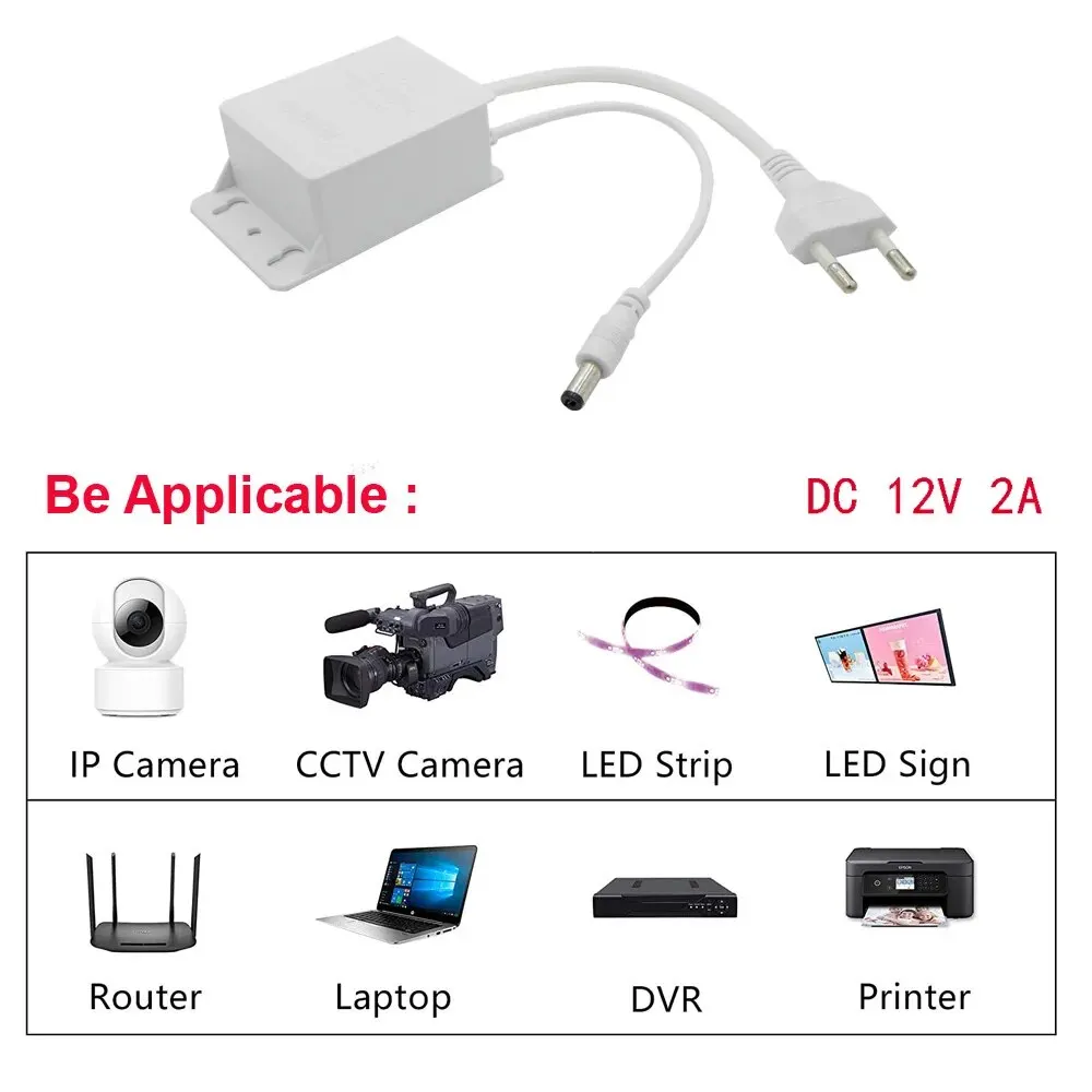 Universal Outdoor Waterproof Power Adapter - 12V DC Charger, 100-240V AC Input