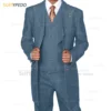 Classic Blue Long Denim Men Suit Set Evening Party Casual Costumes Formal Prom Fashion Blazer Vest Pants 3 Pieces Custom Outfits 1