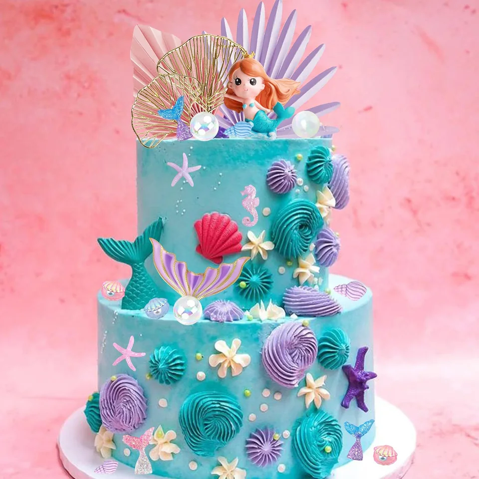 Decorazioni Torta Sirena - Set 5 Pezzi Con Cake Topper - Per Feste Compleanno Bambina - Foto 6