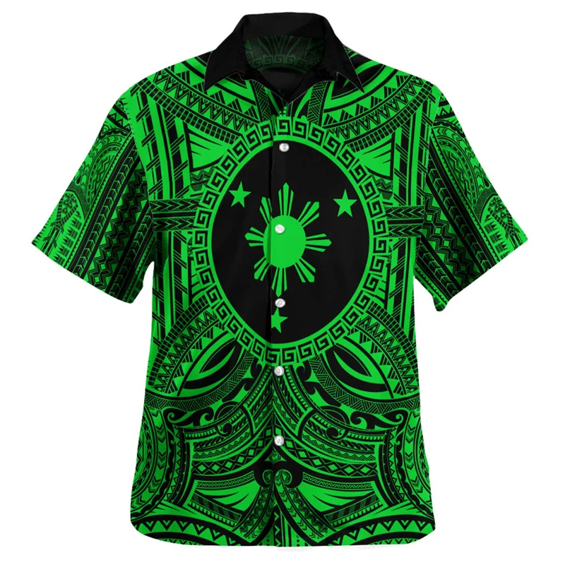 

Multi Color Philippines Shirts For Men 3d Printed Polynesian Short Sleeves Tops Casual Street Blouse Loose Lapel Hawaiian Shirt