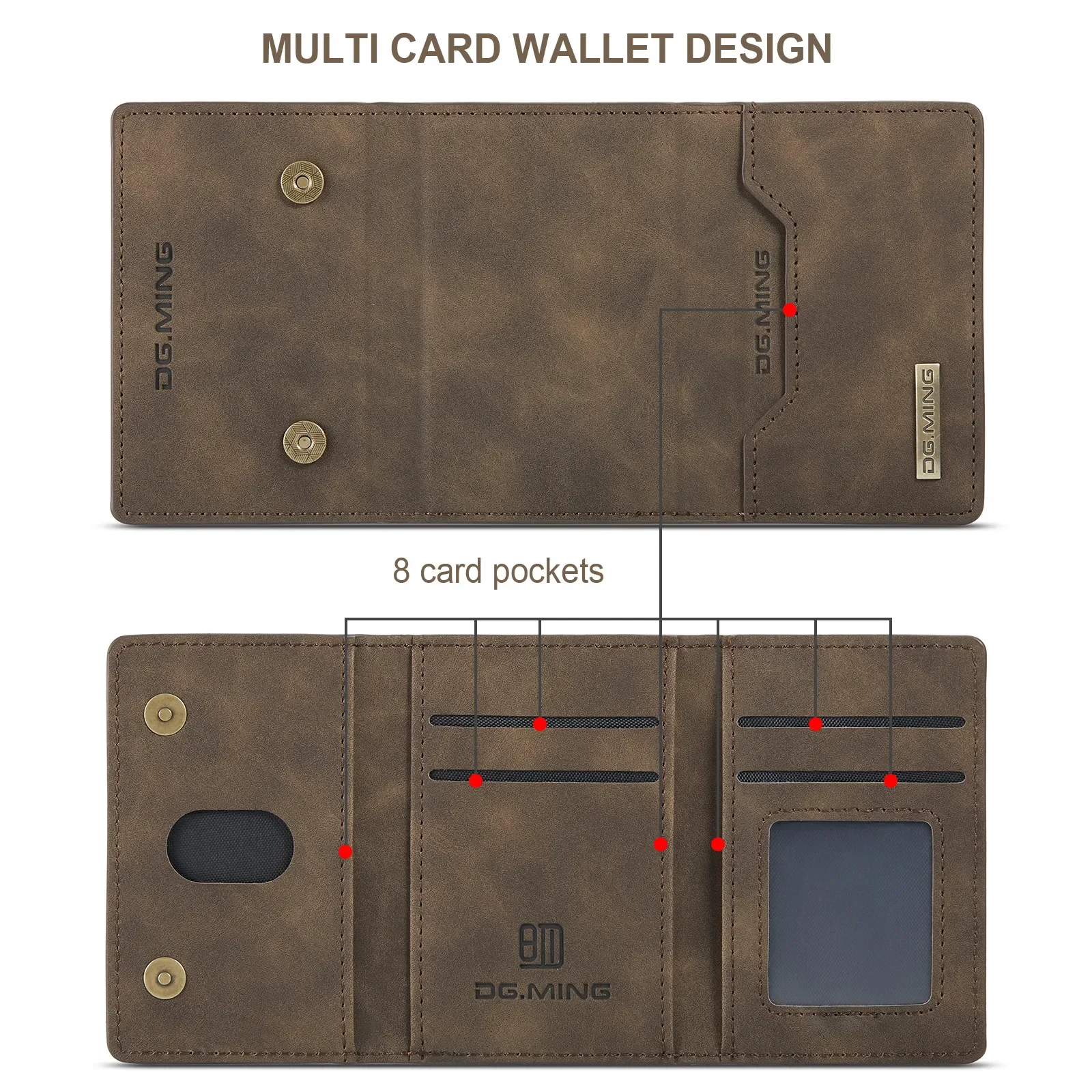 Premium Detachable Magnetic Leather Wallet Case with Card Slots