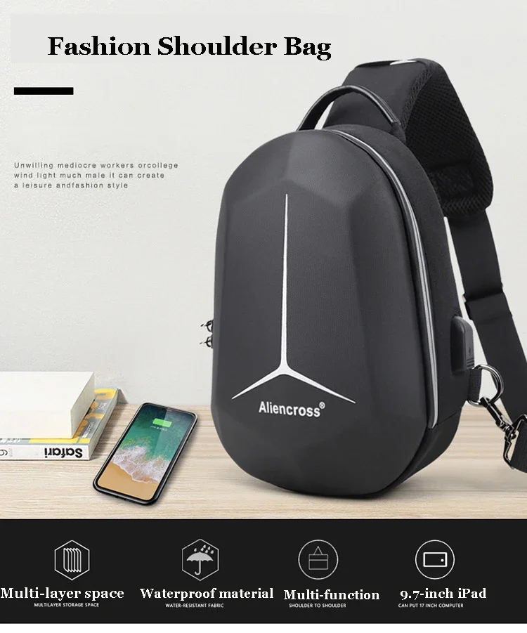 Waterproof Chest Bag Designer Anti-theft Lock Crossbody Bag USB Charging Travel Shoulder High Quality Messenger Bags Male