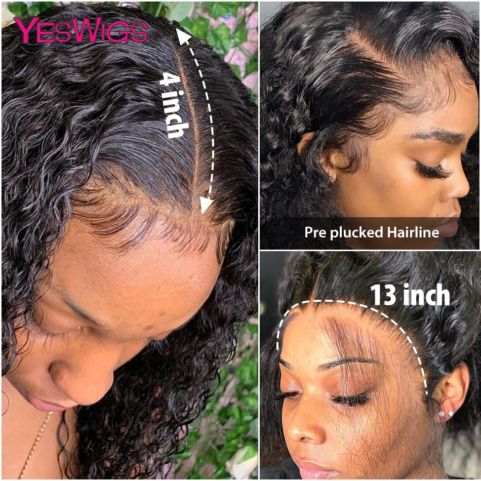 Human hair wig HD 13x6 deep curly lace front 30 inch water wave glueless lace frontal Brazilian human hair